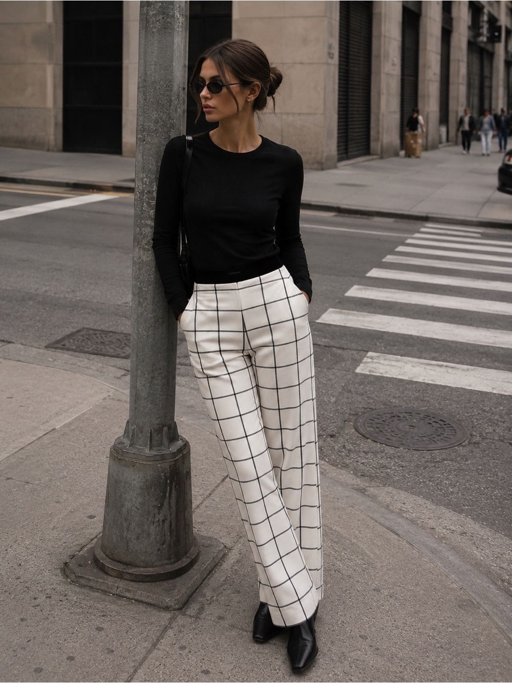 Express Black & White Windowpane Wide-Leg Editor Pants SZE 8 90s minimalist